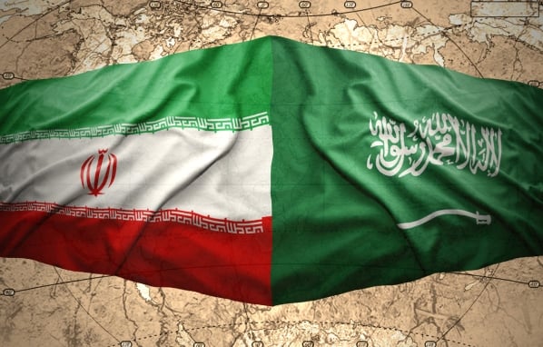 Waving-Saudi-Arabia-Iran-Flag-Map-World