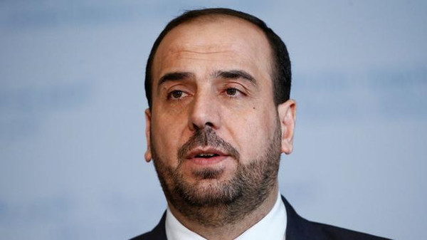 Nasr al-Hariri, chief negociator of the Syrian HNC's opposition group, addresses the media aside of the Intra-Syria peace talks in Geneva